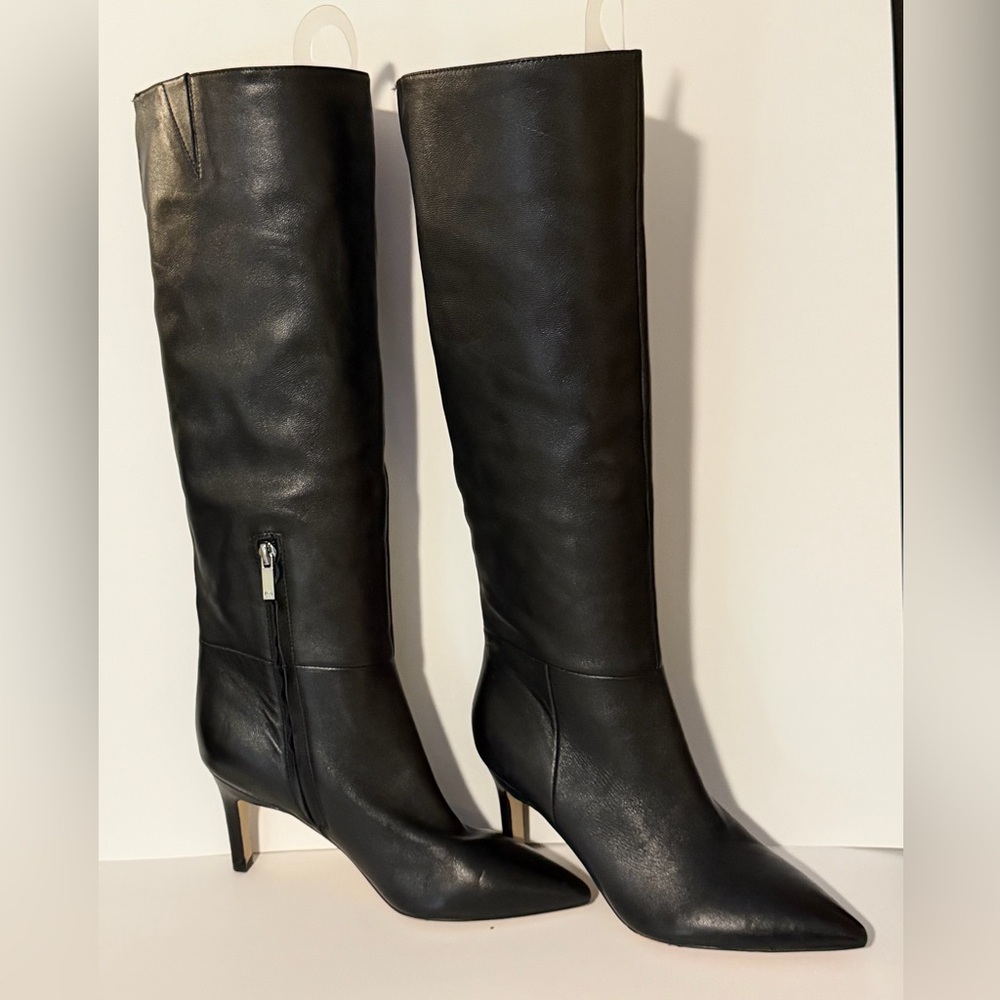 Marc Fisher LTD Quinnie Black Leather Knee High Stiletto Heeled Boots Size 6